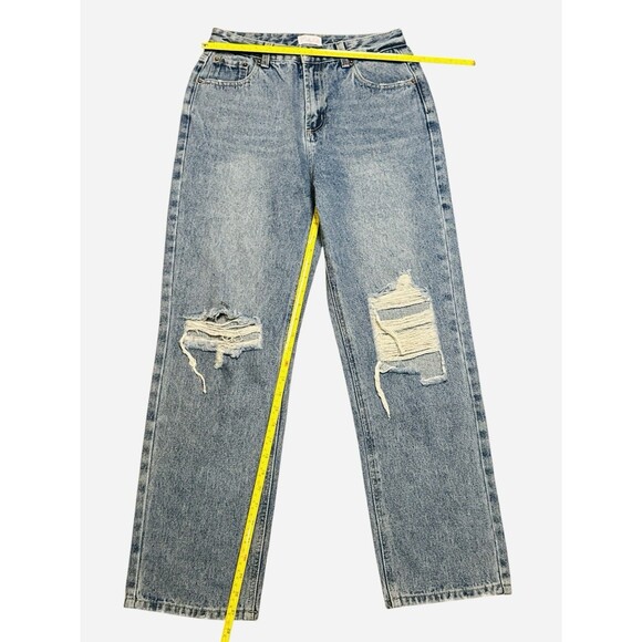 Pink Lily Distressed High Rise Straight Leg Light Wash Jeans Size 27 Bohemian - Picture 2 of 6
